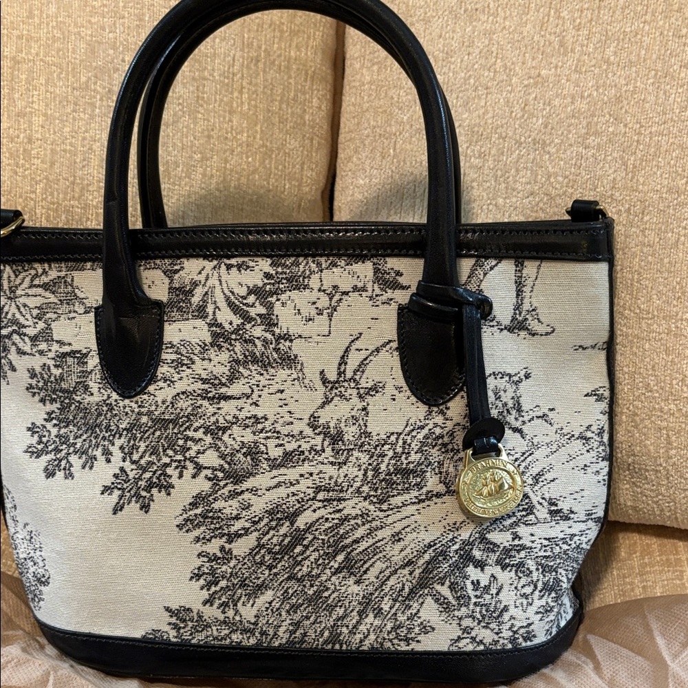 Vintage Brahmin Black and Cream Toile Crossbody Tote - Picture 2 of 11